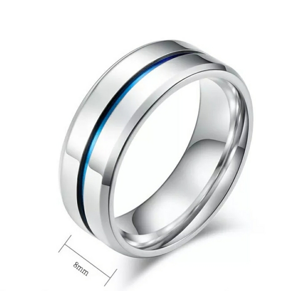 Stainless Steel w/ Blue Center - Titanium Ring - Picture 2 of 6
